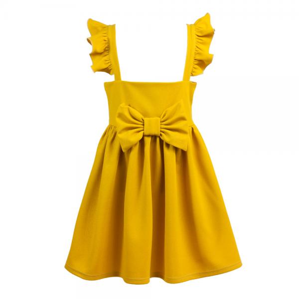 Sukienka na szelkach z kokardą Fifi żółty Al-Da