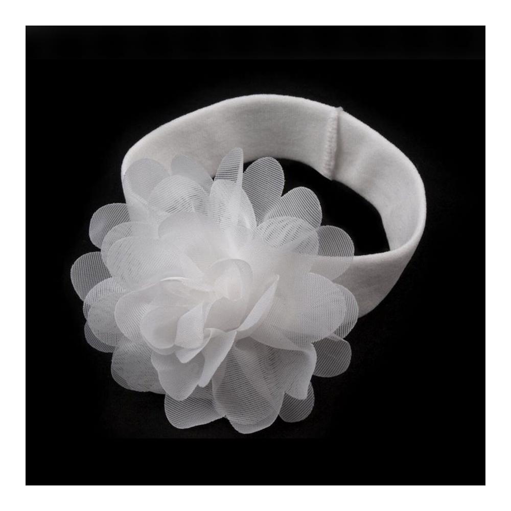 Biała opaska elastyczna z kwiatkiem 