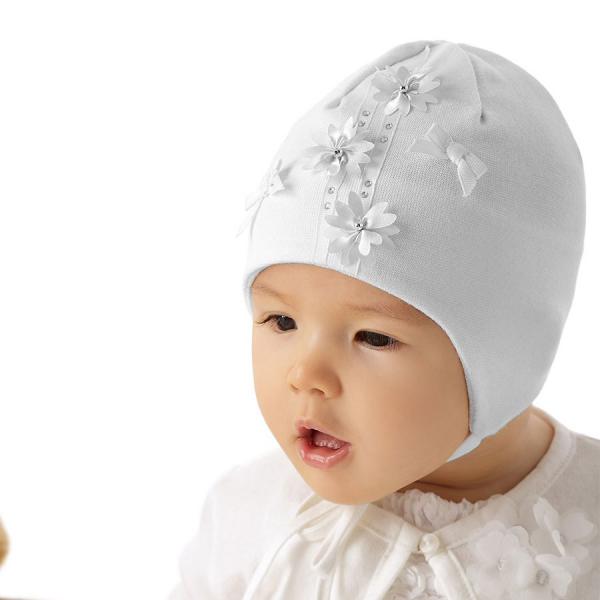 Czapka niemowlęca biała Elegantka